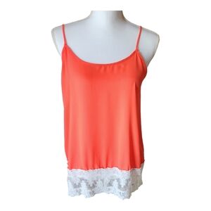 Charming Charlie's Women's Tank Top, Coral Orange, Lace, Size Medium, M